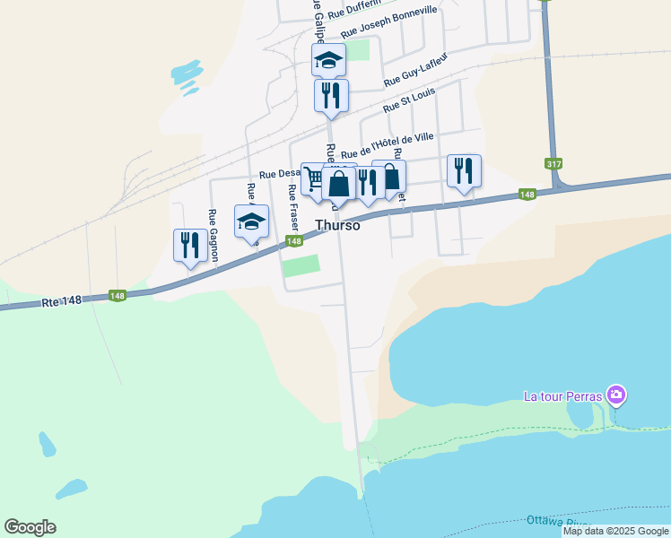 map of restaurants, bars, coffee shops, grocery stores, and more near 88 Rue Galipeau in Thurso