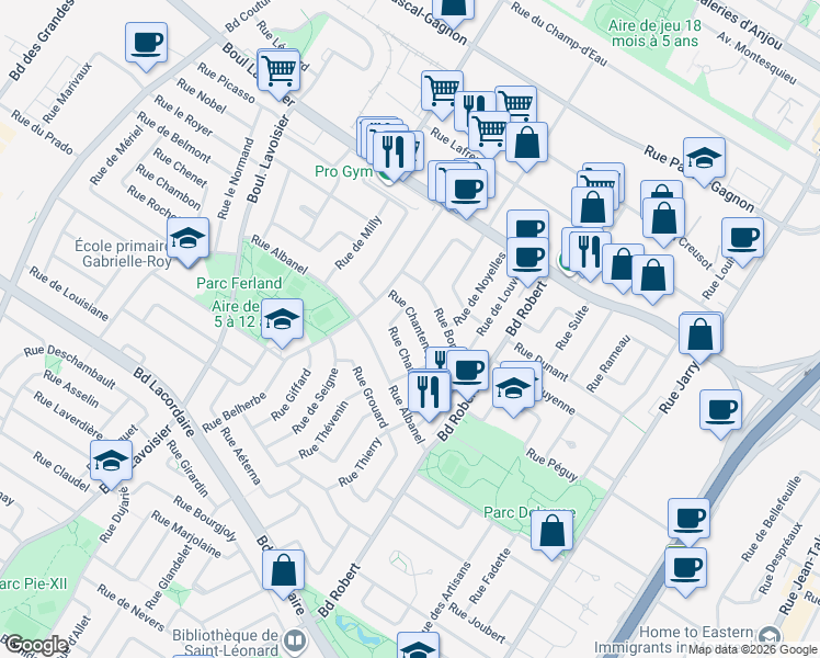 map of restaurants, bars, coffee shops, grocery stores, and more near 8540 Rue Chantenay in Montreal