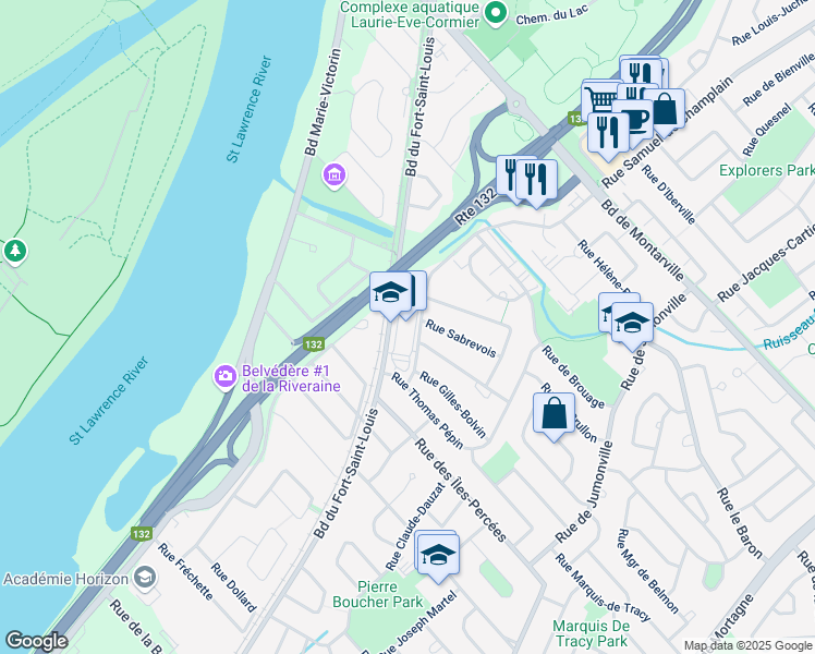 map of restaurants, bars, coffee shops, grocery stores, and more near 280 Boulevard du Fort-Saint-Louis in Boucherville