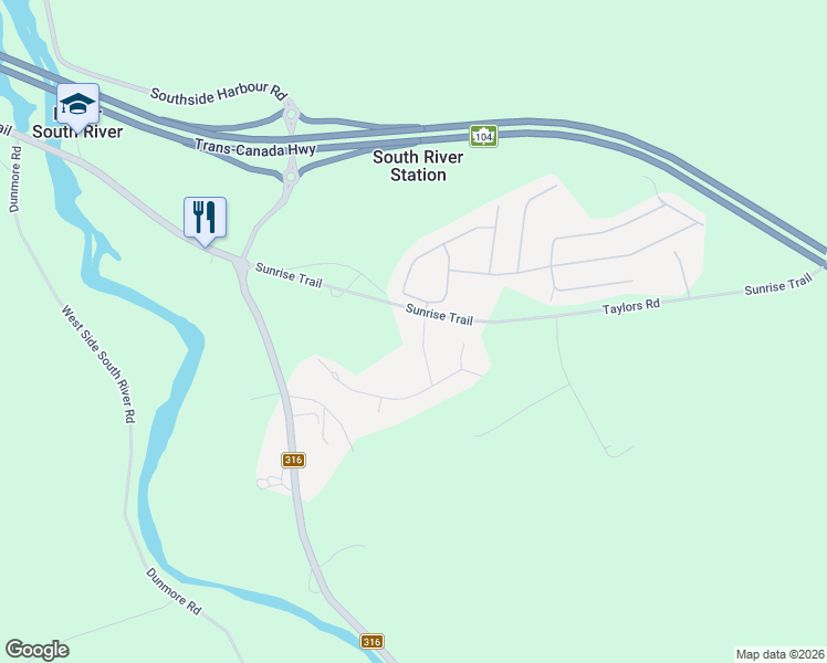map of restaurants, bars, coffee shops, grocery stores, and more near 10 Pine Ridge Road in Antigonish