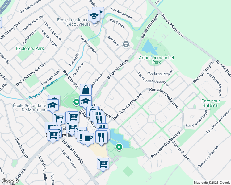 map of restaurants, bars, coffee shops, grocery stores, and more near 665 Rue Arthur Leblanc in Boucherville