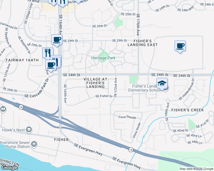 map of restaurants, bars, coffee shops, grocery stores, and more near 3420 Southeast 171st Avenue in Vancouver