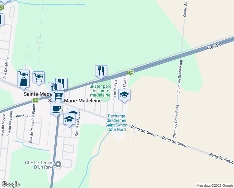 map of restaurants, bars, coffee shops, grocery stores, and more near 220 Rue de la Paix in Sainte-Madeleine