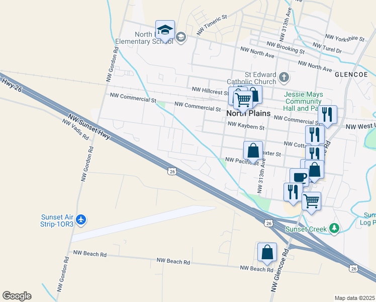map of restaurants, bars, coffee shops, grocery stores, and more near 31887 Northwest Pacific Street in North Plains