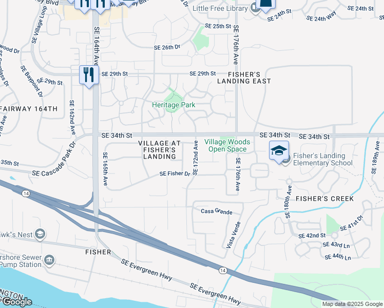 map of restaurants, bars, coffee shops, grocery stores, and more near 3506 Southeast 172nd Avenue in Vancouver