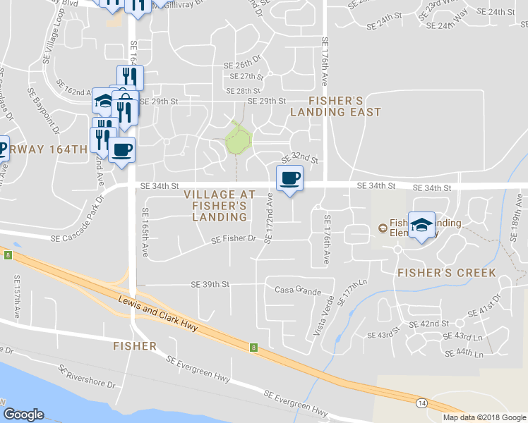 map of restaurants, bars, coffee shops, grocery stores, and more near 3506 Southeast 172nd Avenue in Vancouver