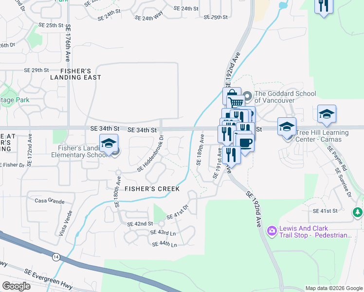 map of restaurants, bars, coffee shops, grocery stores, and more near 3604 Southeast 186th Avenue in Vancouver