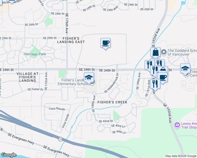 map of restaurants, bars, coffee shops, grocery stores, and more near 3518 Southeast 181st Avenue in Vancouver