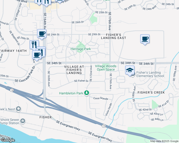 map of restaurants, bars, coffee shops, grocery stores, and more near 3506 Southeast 172nd Avenue in Vancouver