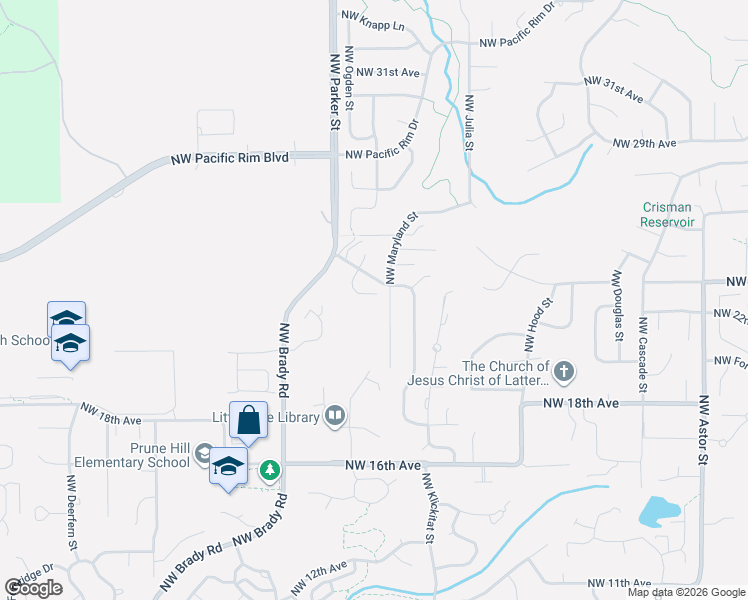 map of restaurants, bars, coffee shops, grocery stores, and more near 2233 Northwest Oxford Street in Camas