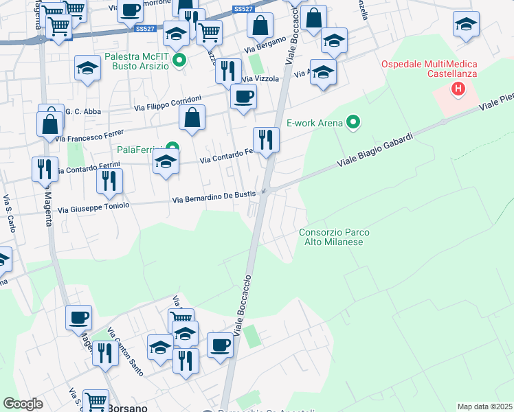 map of restaurants, bars, coffee shops, grocery stores, and more near 71B Viale Boccaccio Giovanni in Busto Arsizio