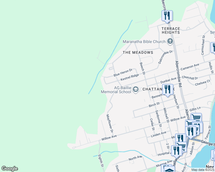 map of restaurants, bars, coffee shops, grocery stores, and more near 50 Kestrel Ridge in New Glasgow