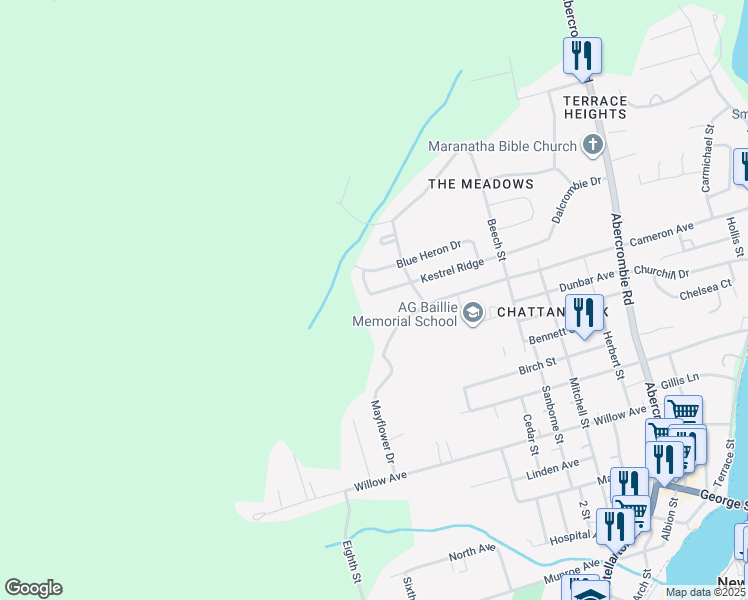 map of restaurants, bars, coffee shops, grocery stores, and more near 50 Kestrel Ridge in New Glasgow