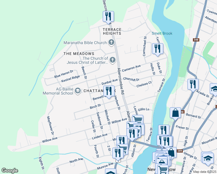 map of restaurants, bars, coffee shops, grocery stores, and more near 329 Victoria Avenue in New Glasgow