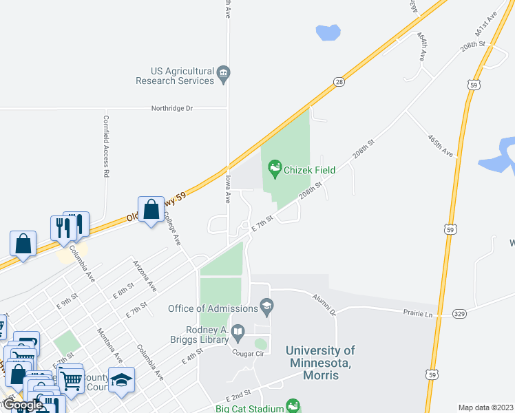 map of restaurants, bars, coffee shops, grocery stores, and more near 704 Imperial Drive in Morris