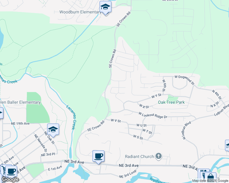 map of restaurants, bars, coffee shops, grocery stores, and more near 1006 West Alder Street in Washougal