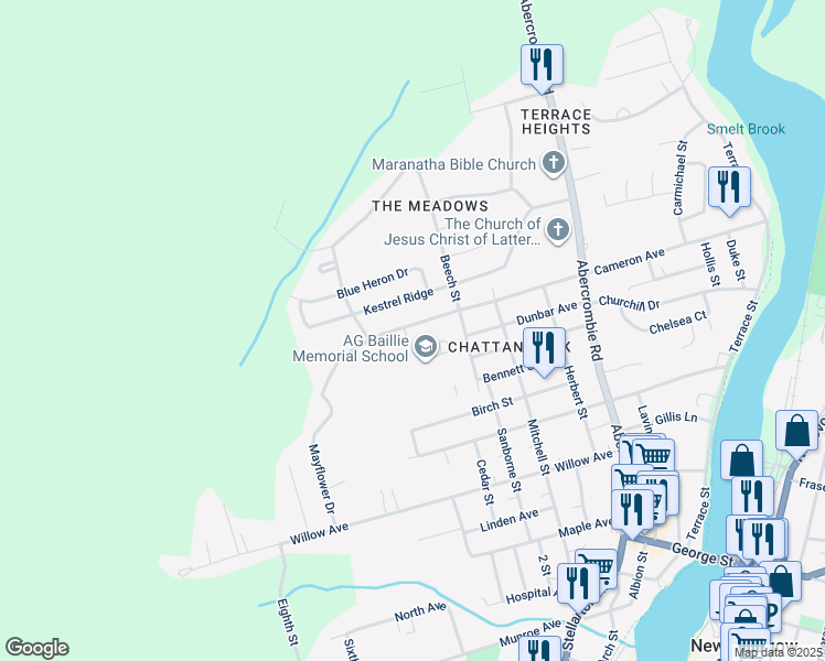 map of restaurants, bars, coffee shops, grocery stores, and more near 486 Cameron Avenue in New Glasgow