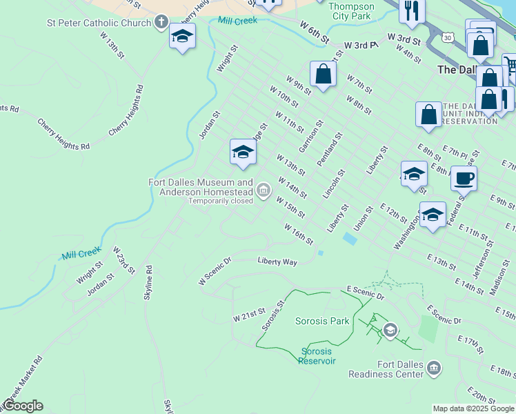 map of restaurants, bars, coffee shops, grocery stores, and more near 508 West 16th Street in The Dalles