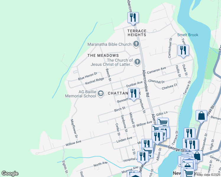 map of restaurants, bars, coffee shops, grocery stores, and more near 336 Beech Street in New Glasgow