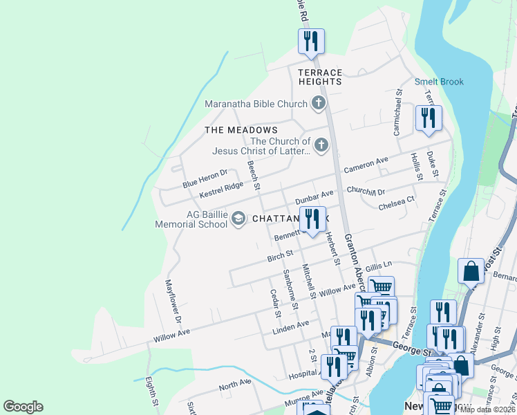 map of restaurants, bars, coffee shops, grocery stores, and more near 336 Beech Street in New Glasgow