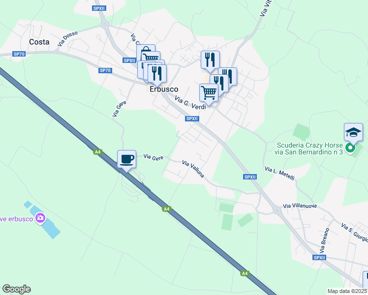 map of restaurants, bars, coffee shops, grocery stores, and more near 5 Via Padre Faustino Moretti in Erbusco