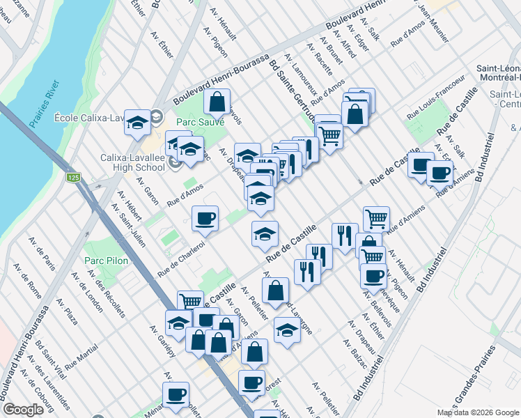 map of restaurants, bars, coffee shops, grocery stores, and more near 4664 Rue de Charleroi in Montréal