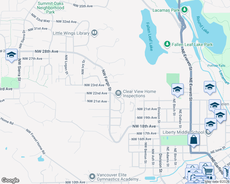map of restaurants, bars, coffee shops, grocery stores, and more near 2160 Northwest Fargo Loop in Camas
