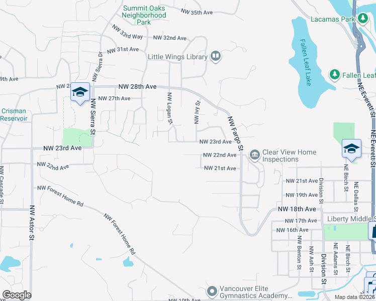 map of restaurants, bars, coffee shops, grocery stores, and more near 1145 Northwest 22nd Avenue in Camas