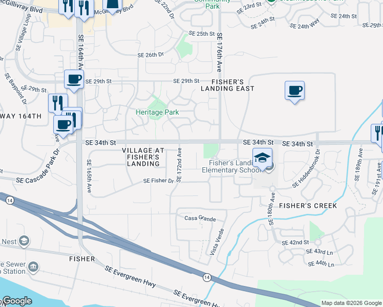 map of restaurants, bars, coffee shops, grocery stores, and more near 3414 SE 173rd Ct in Vancouver