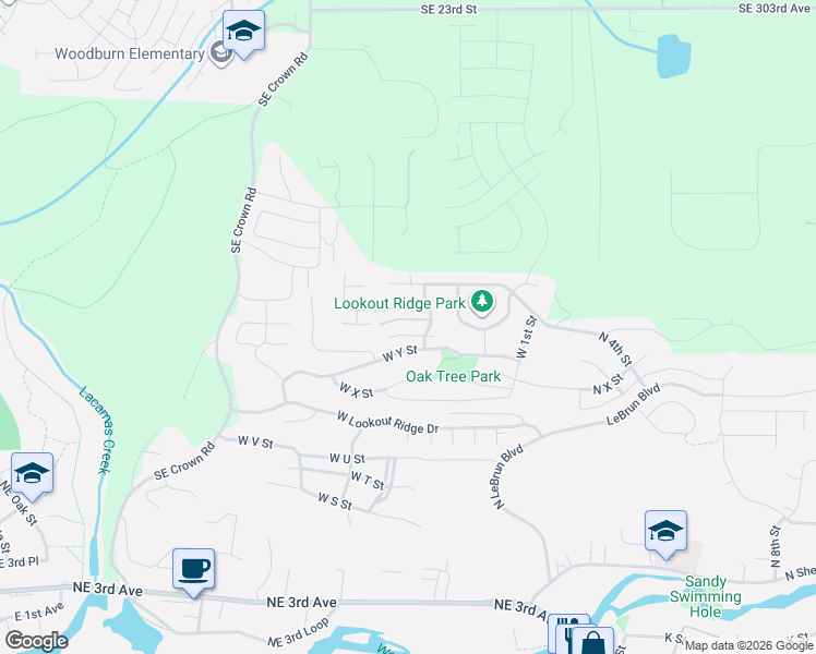 map of restaurants, bars, coffee shops, grocery stores, and more near 727 West Alder Court in Washougal