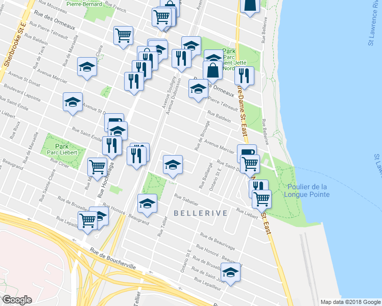 map of restaurants, bars, coffee shops, grocery stores, and more near 2122 Rue Saint-Donat in Montréal