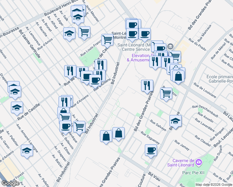 map of restaurants, bars, coffee shops, grocery stores, and more near 5449 Rue J.-B.-Martineau in Montréal