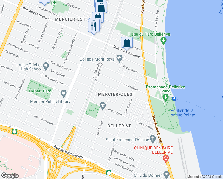 map of restaurants, bars, coffee shops, grocery stores, and more near 2138 Rue Saint-Donat in Montréal