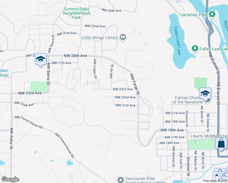 map of restaurants, bars, coffee shops, grocery stores, and more near 914 Northwest 24th Avenue in Camas
