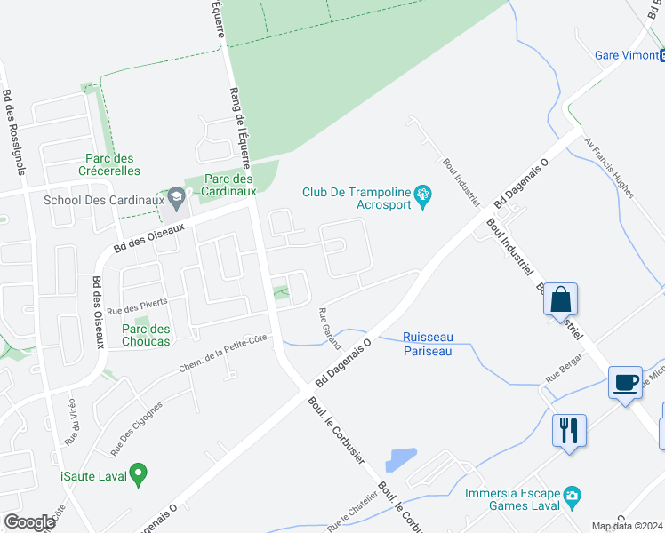 map of restaurants, bars, coffee shops, grocery stores, and more near 1151 Rue du Grand-Pic in Laval