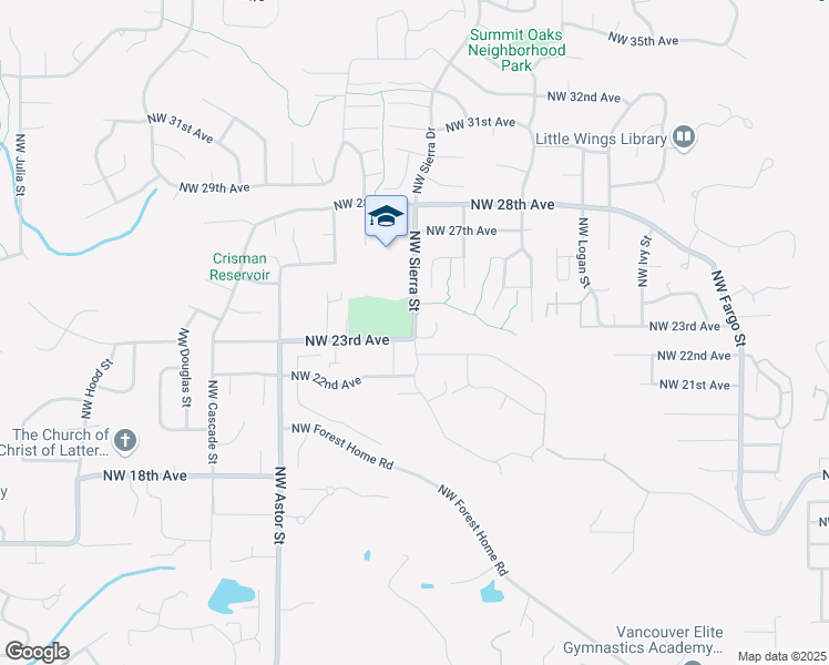 map of restaurants, bars, coffee shops, grocery stores, and more near 2213 Northwest Sierra Street in Camas