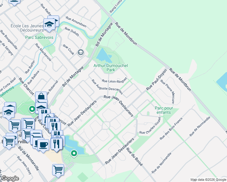 map of restaurants, bars, coffee shops, grocery stores, and more near 1042 Rue Auguste-Descarries in Boucherville