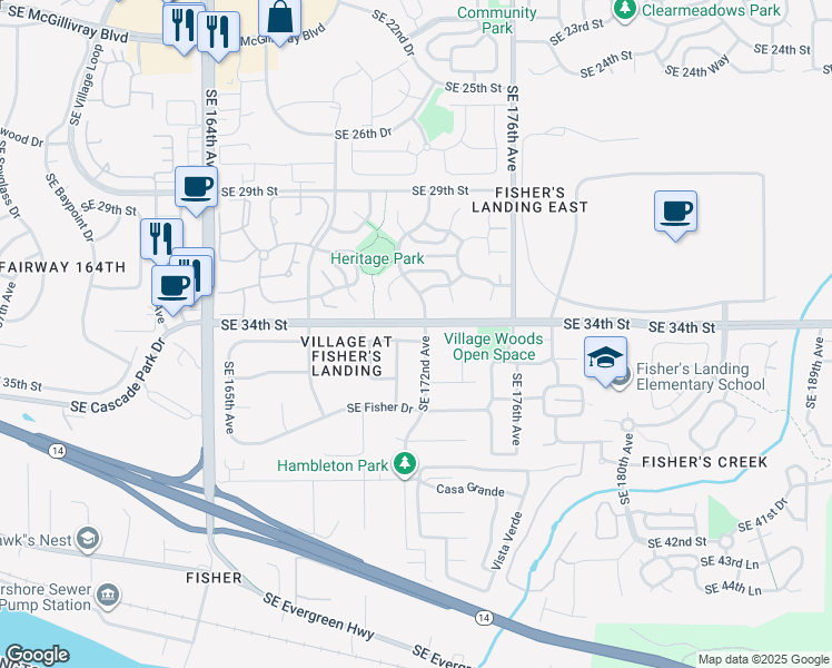 map of restaurants, bars, coffee shops, grocery stores, and more near 3113 Southeast 171st Court in Vancouver