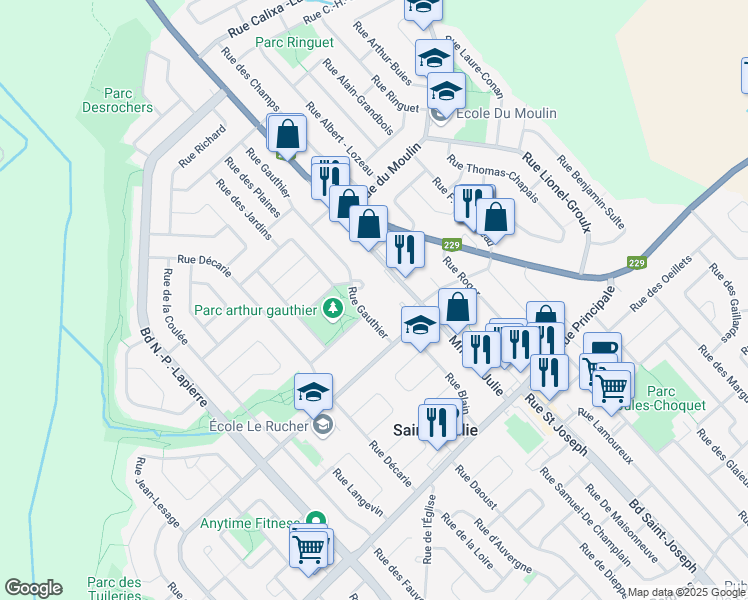 map of restaurants, bars, coffee shops, grocery stores, and more near 832 Montée Sainte Julie in Sainte-Julie