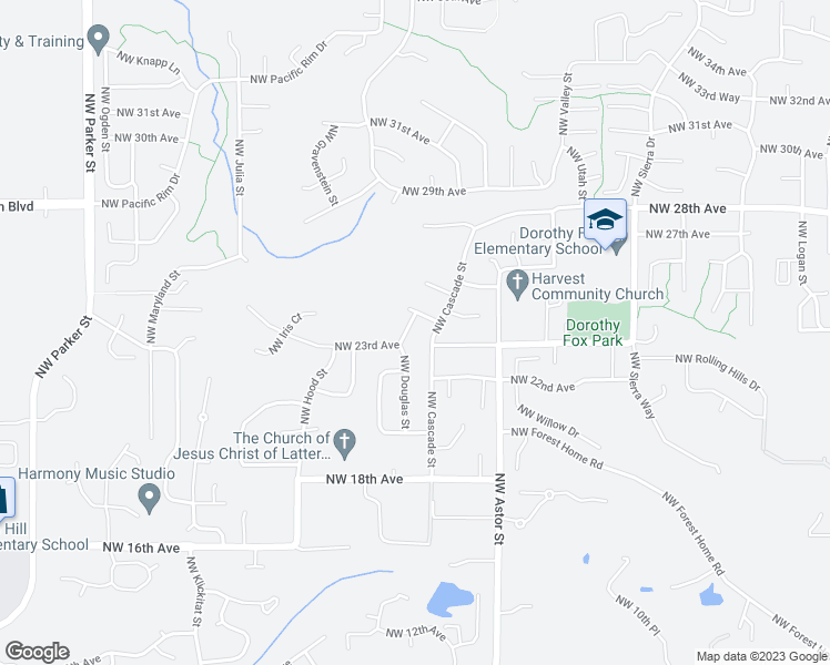 map of restaurants, bars, coffee shops, grocery stores, and more near 2340 Northwest Douglas Street in Camas