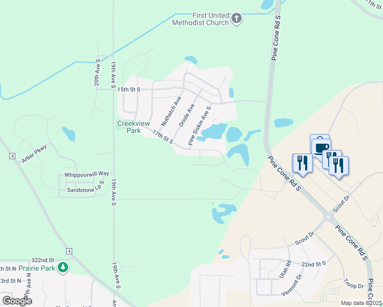 map of restaurants, bars, coffee shops, grocery stores, and more near 1204 17th Street South in Sartell