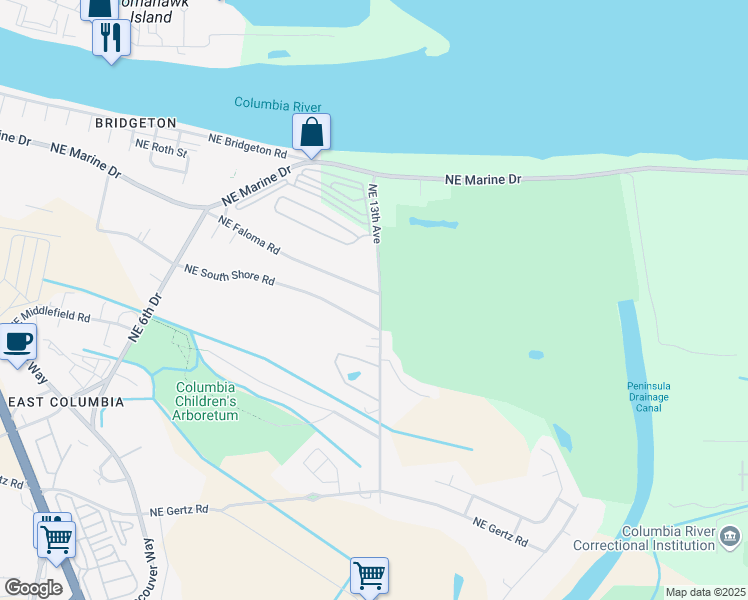 map of restaurants, bars, coffee shops, grocery stores, and more near 1218 Northeast Faloma Road in Portland