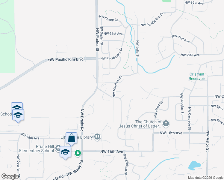 map of restaurants, bars, coffee shops, grocery stores, and more near 2415 Northwest Maryland Street in Camas