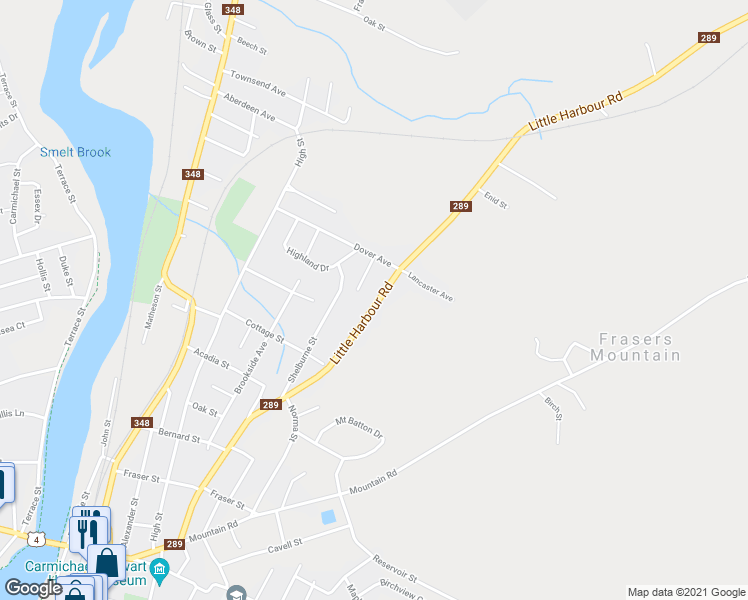 map of restaurants, bars, coffee shops, grocery stores, and more near 496 Little Harbour Road in New Glasgow