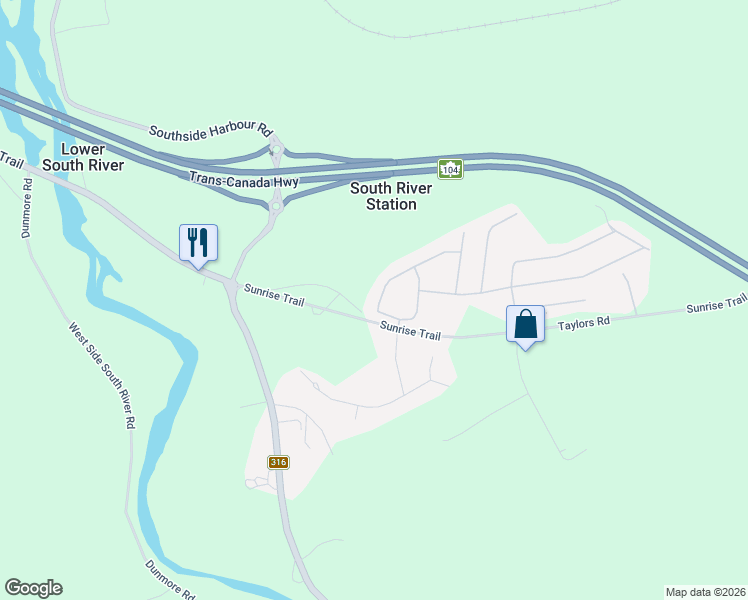 map of restaurants, bars, coffee shops, grocery stores, and more near 9 Elmwood Drive in Antigonish