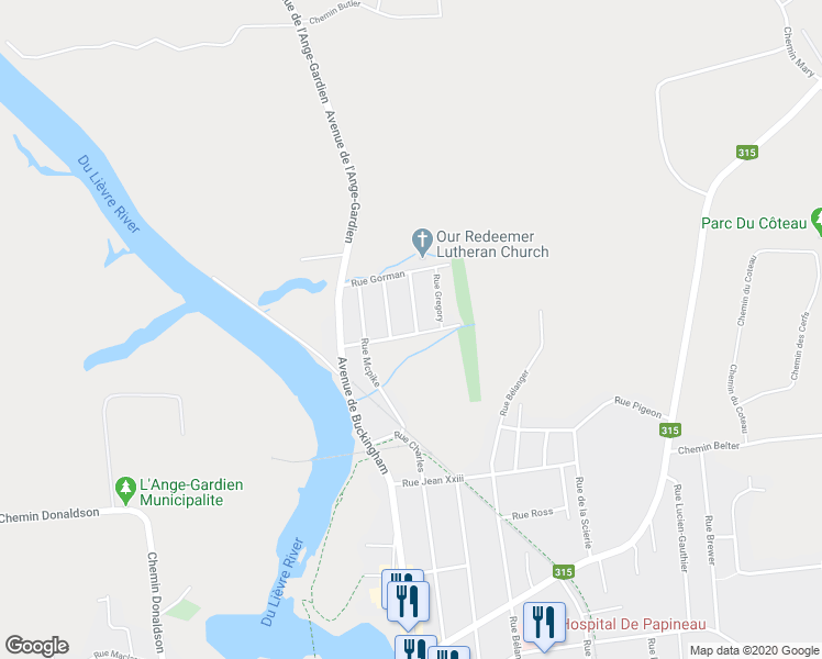 map of restaurants, bars, coffee shops, grocery stores, and more near 131 Rue Judge in Gatineau