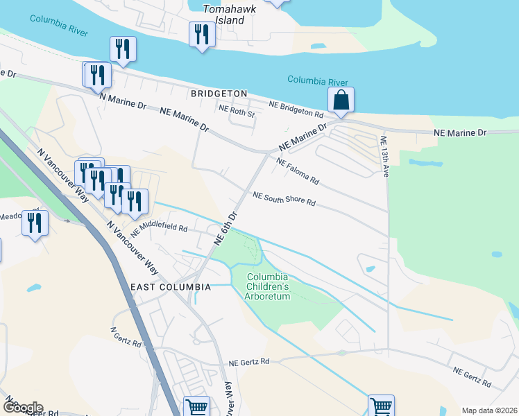map of restaurants, bars, coffee shops, grocery stores, and more near 534 Northeast South Shore Road in Portland