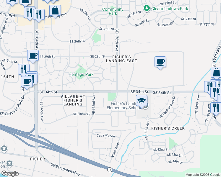 map of restaurants, bars, coffee shops, grocery stores, and more near 3220 Southeast 175th Court in Vancouver