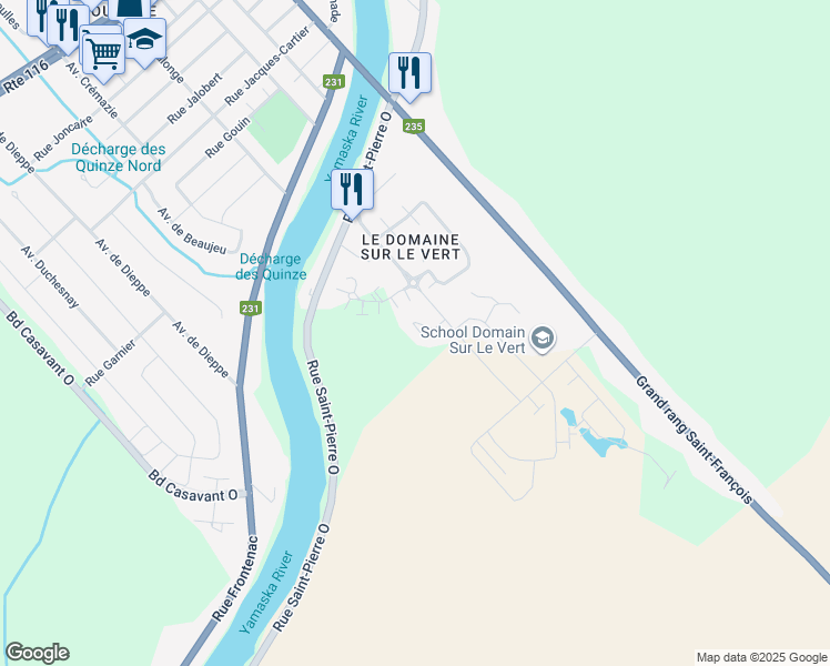 map of restaurants, bars, coffee shops, grocery stores, and more near 6055 Impasse de la Coupe in Saint-Hyacinthe