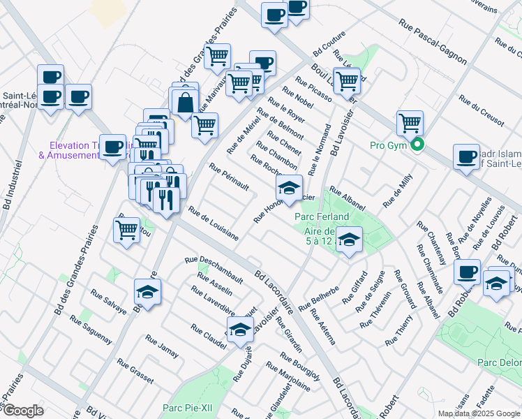 map of restaurants, bars, coffee shops, grocery stores, and more near 5935 Rue Honoré Mercier in Montréal